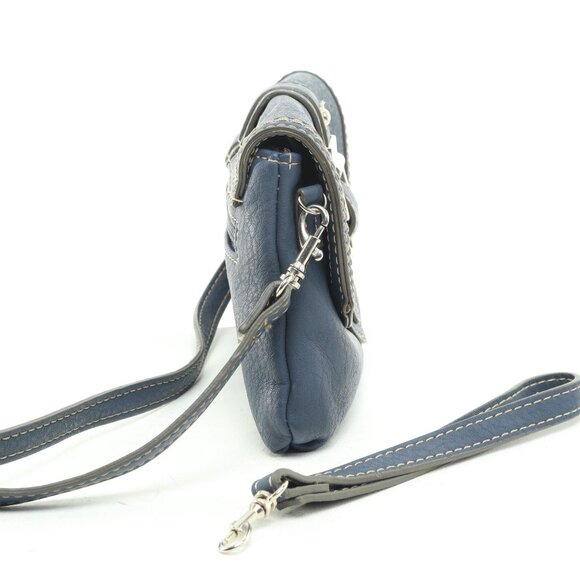 Chaps Leather Clutch Purse Crossbody Womenβs Bag 9x5.5x2 Blue/Silver - Picture 4 of 12